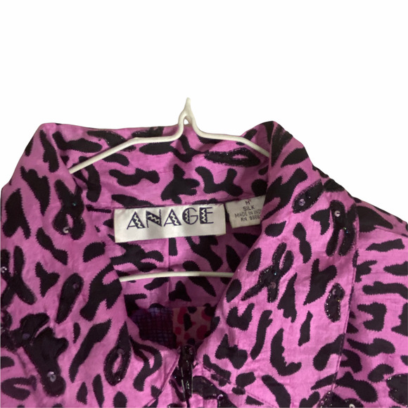 Vintage Anage Purple Leopard Cheetal Print Silk Jacket Top Blazer Size  Zips Up - Picture 5 of 7